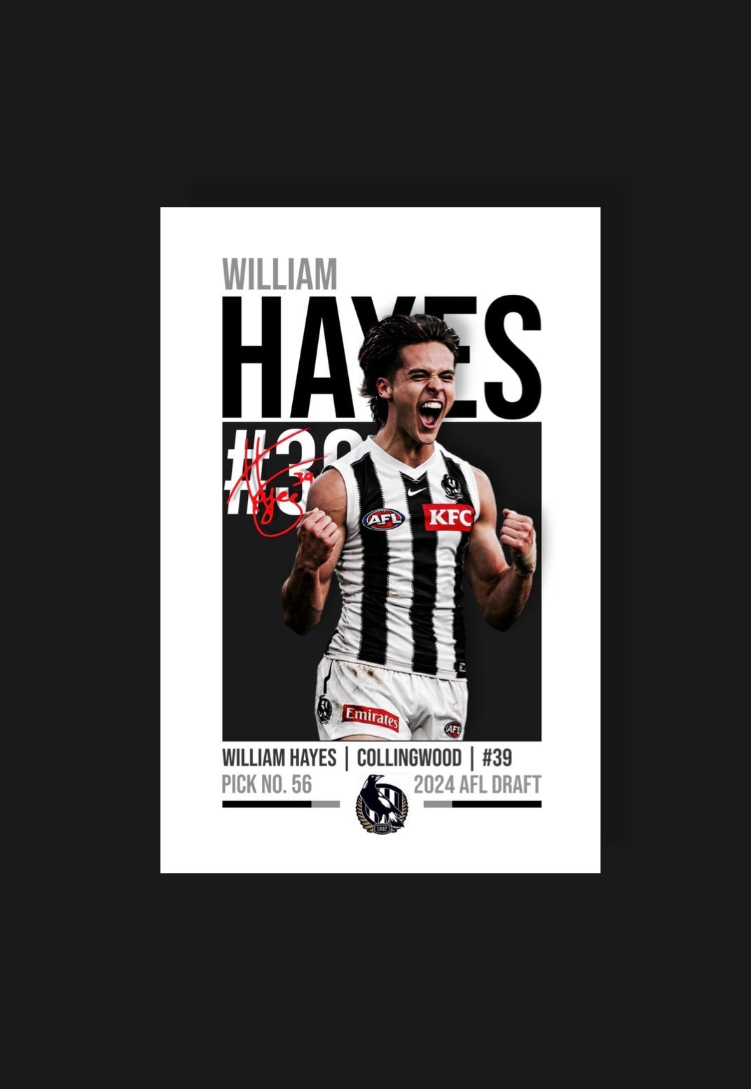 William Hayes | Collingwood AFL Poster