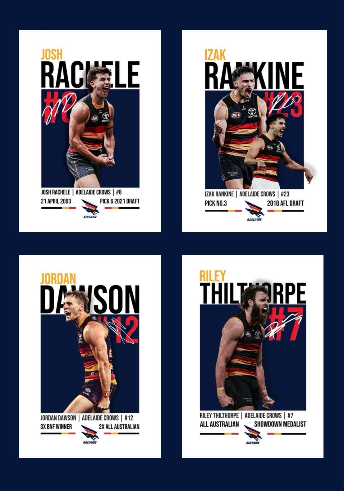 Adelaide Bundle | Dawson, Thilthorpe, Rankine, Rachele AFL Poster Value Pack