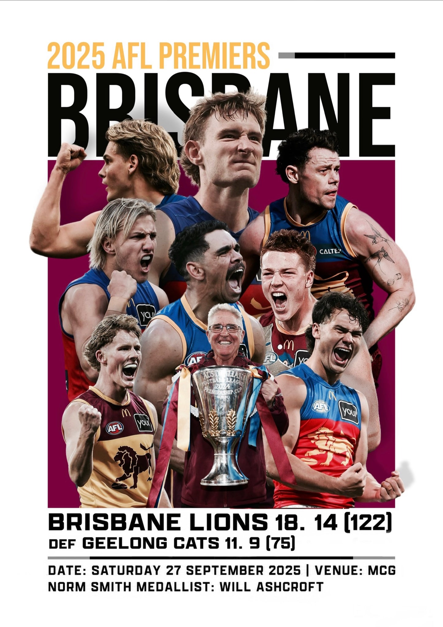 Brisbane Lions AFL 2025 Premiership Team Poster