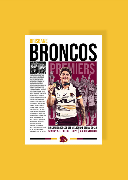 Brisbane Broncos 2025 Premiership Poster
