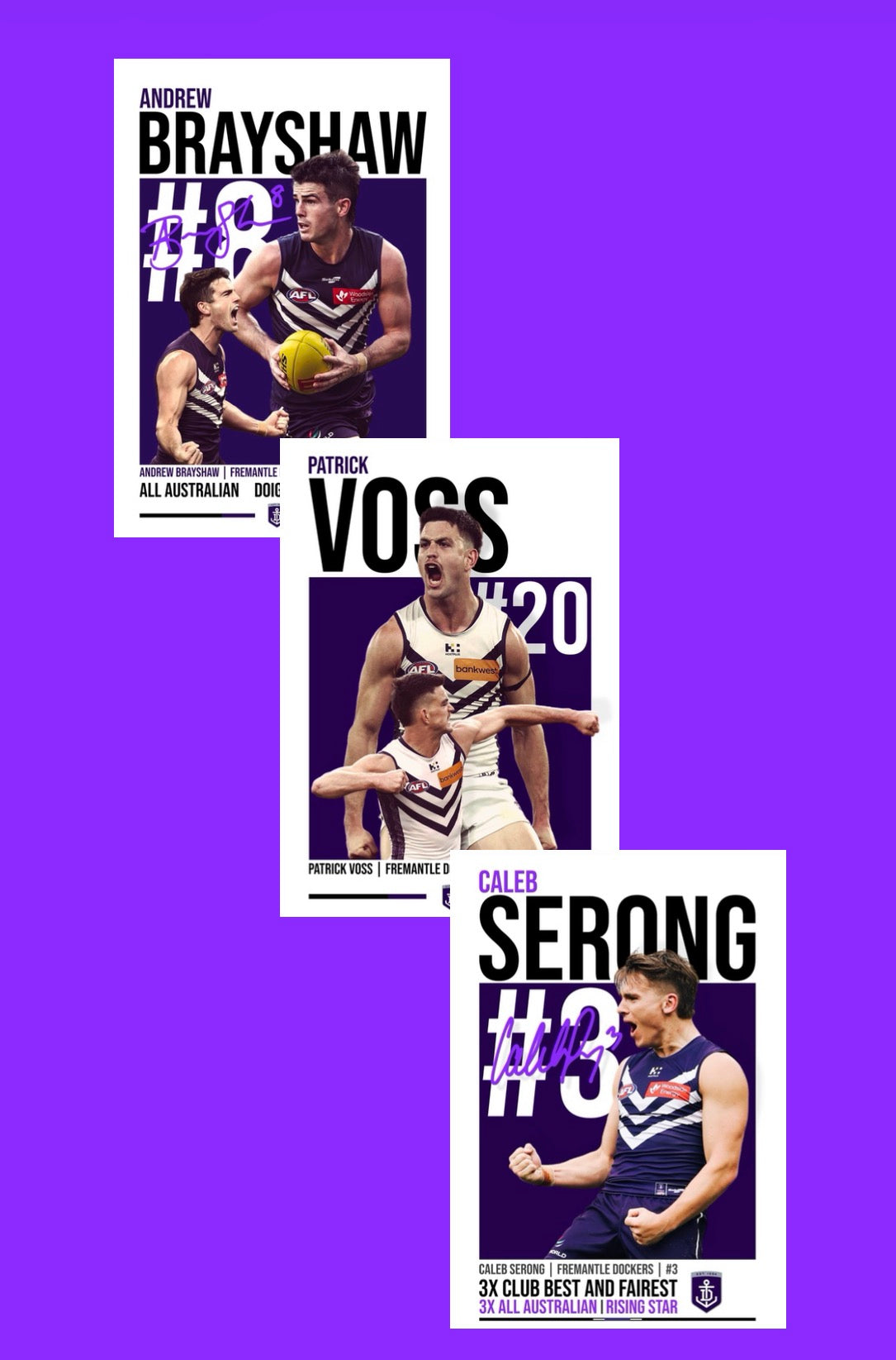 Fremantle Bundle | Brayshaw, Serong, Voss AFL Poster Value Pack