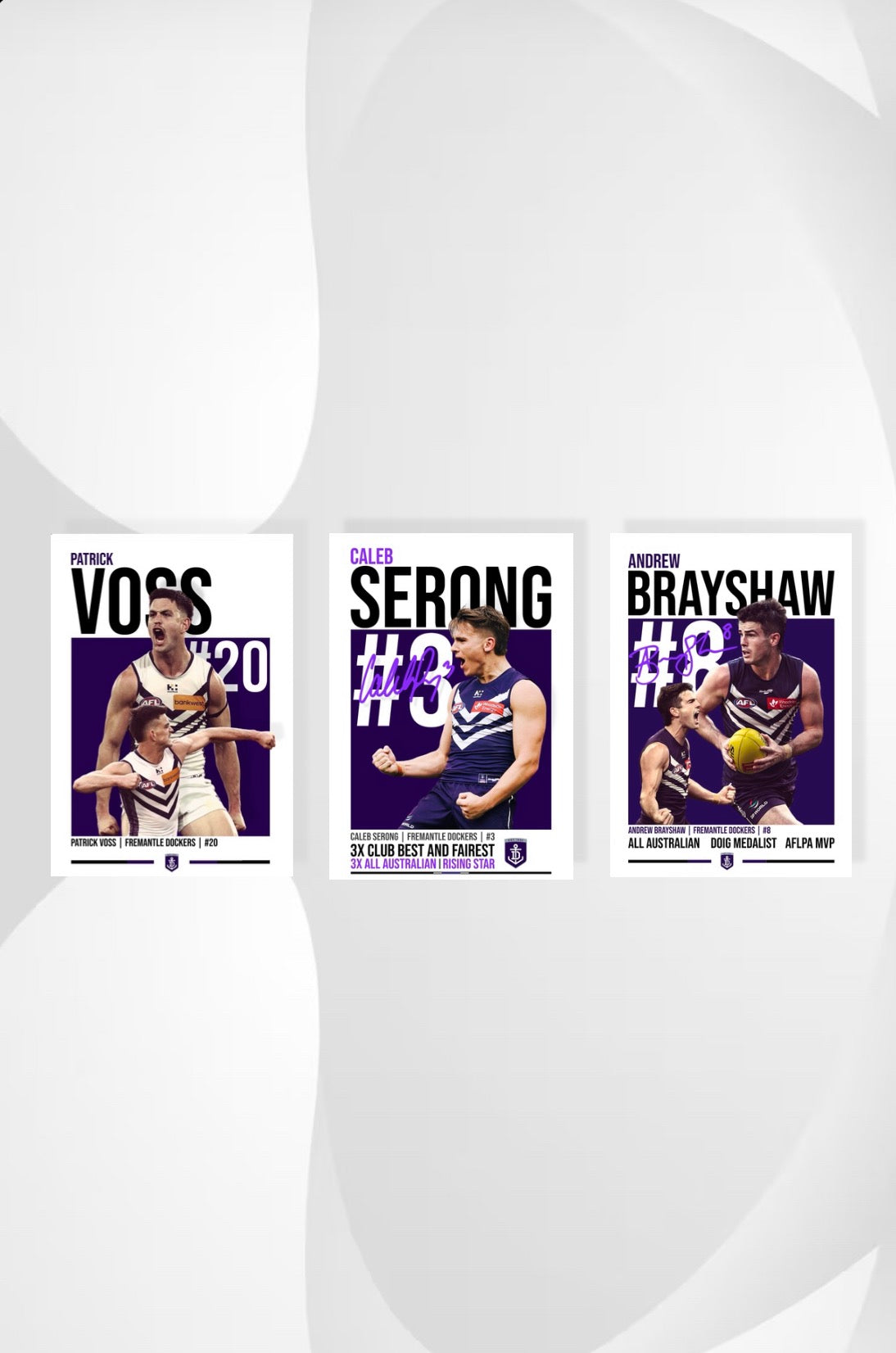 Fremantle Bundle | Brayshaw, Serong, Voss AFL Poster Value Pack