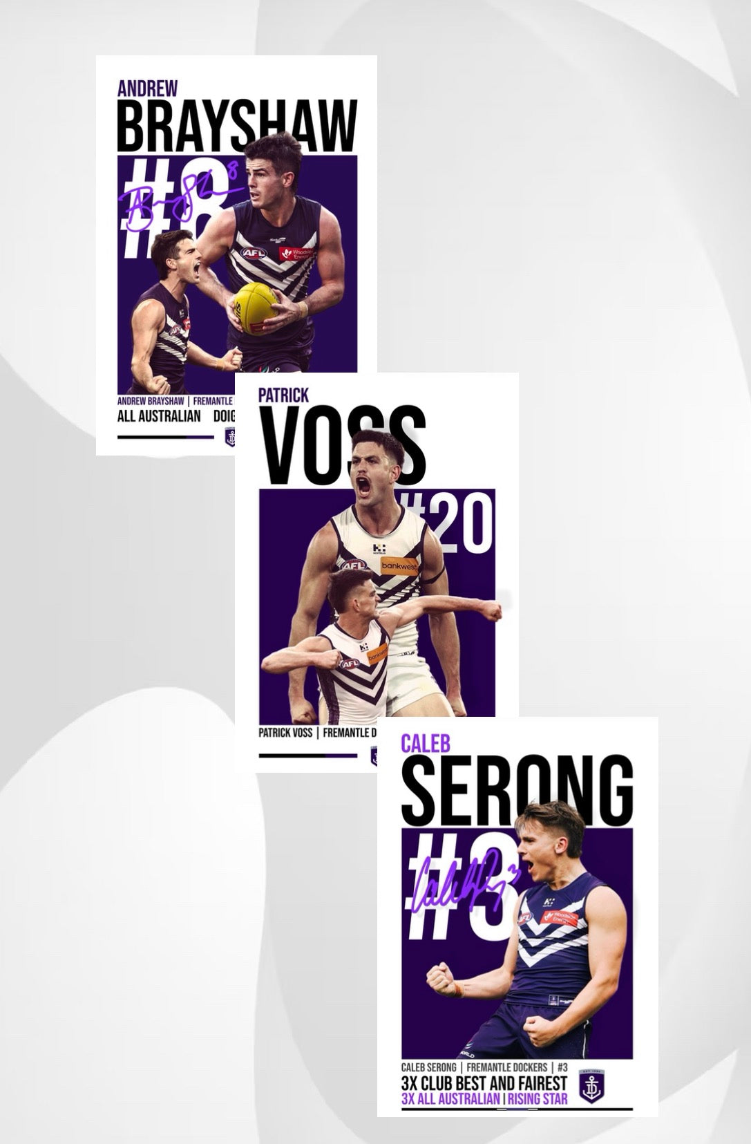 Fremantle Bundle | Brayshaw, Serong, Voss AFL Poster Value Pack